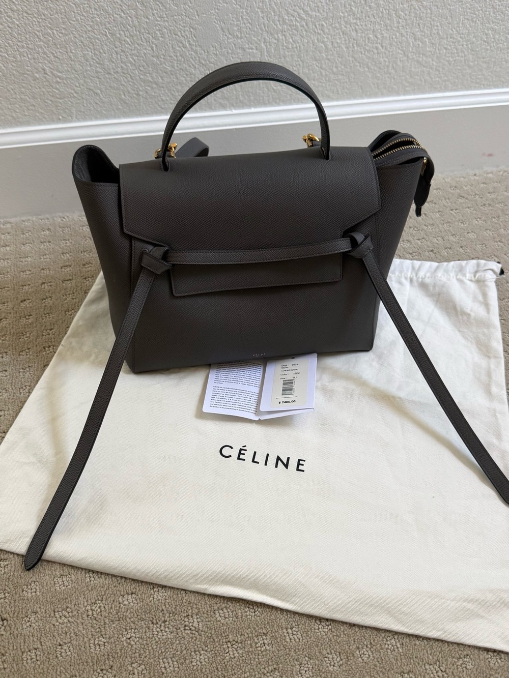 CELINE Mini Belt Bag - Gray Grained Calf Skin